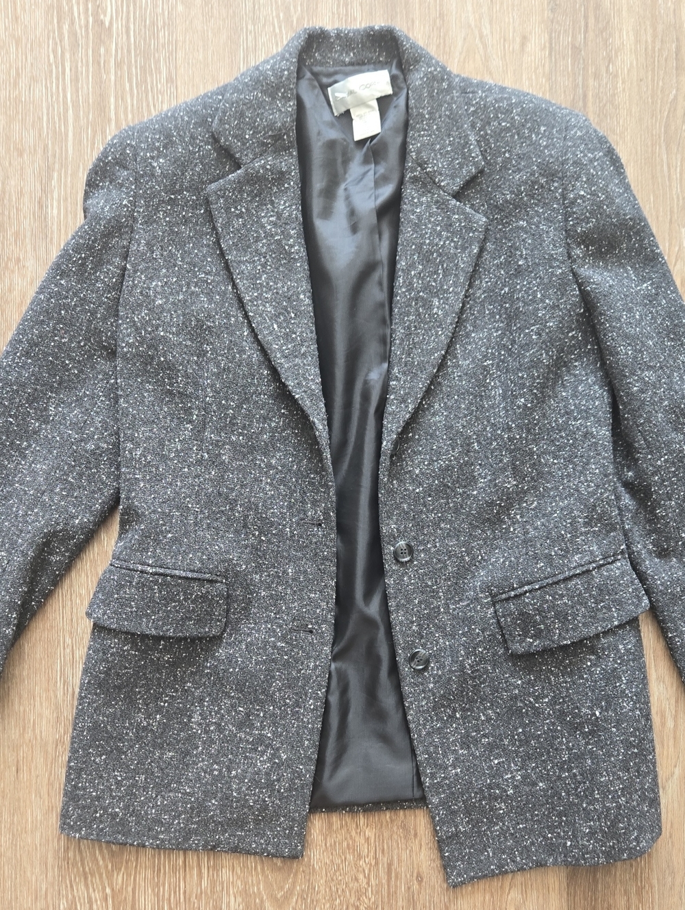 Casual Corner Charcoal Speckled Tweed Blazer